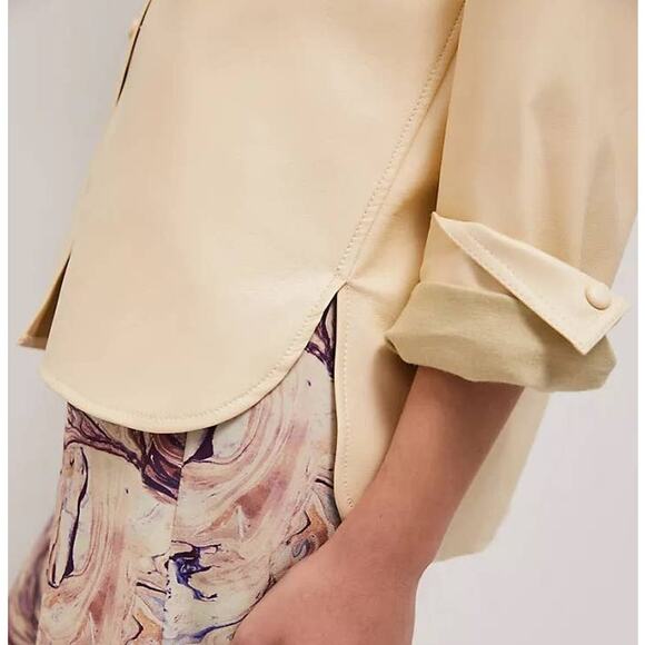 Anthropologie Tullia Creme Vegan Leather Snap Front Shirt, size Large ~ NEW - Picture 5 of 8